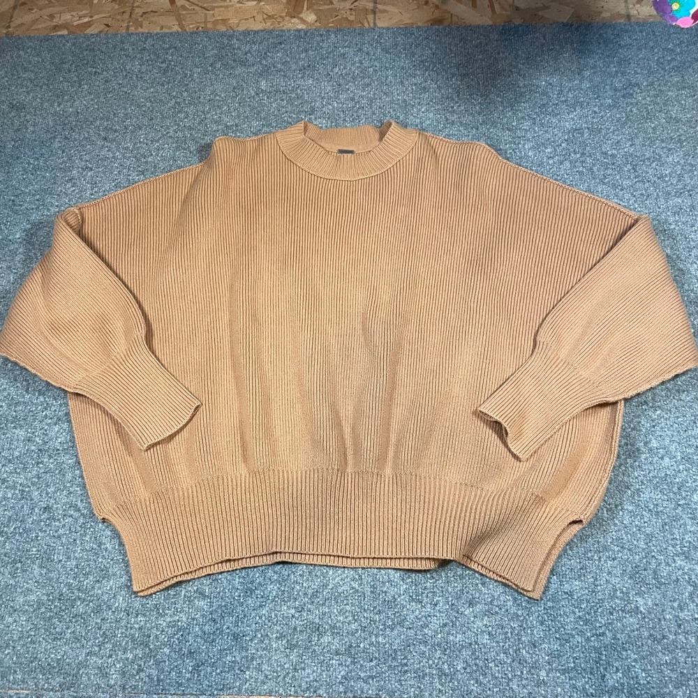 Free People Easy Street Pullover Sweater XS Camel Slouchy Mock Neck Dolman